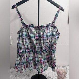 Nautica Plaid Camisole Top NWT Size L Multicolor Ruffle Cottagecore